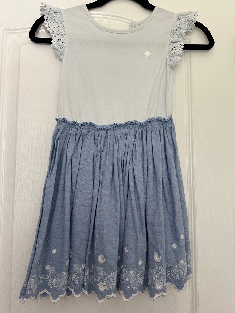 next White and Light Blue Eyelet Sleeve Dress